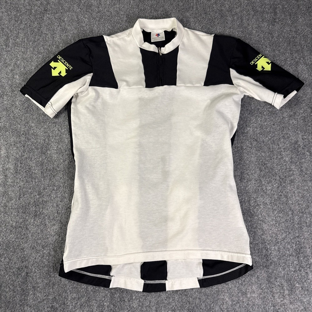 Descente Cycling Jersey Mens L White Black 1/4 Zip Short Sleeve Shirt Japan Made